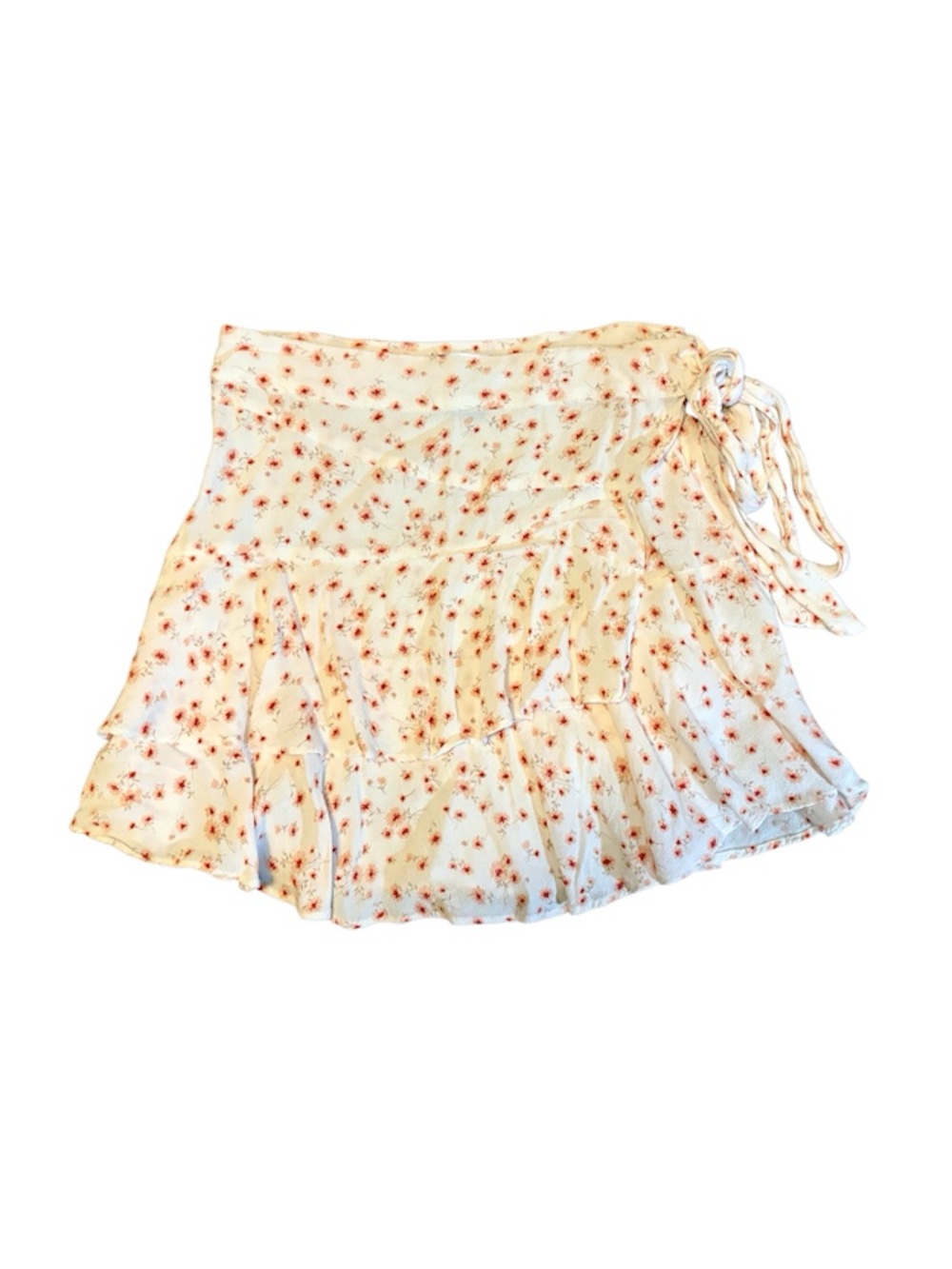 Forever 21 Cream Floral Tie-Waist Mini Skirt